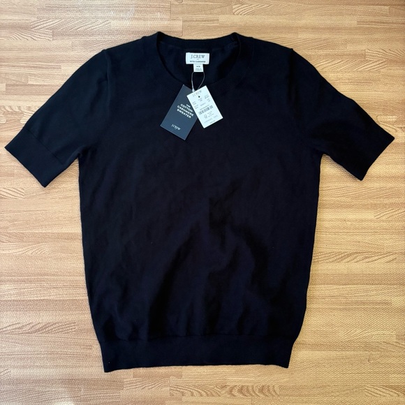 J. Crew Tops - J.Crew Cotton-Cashmere Short Sleeve Sweater Black XS NWT